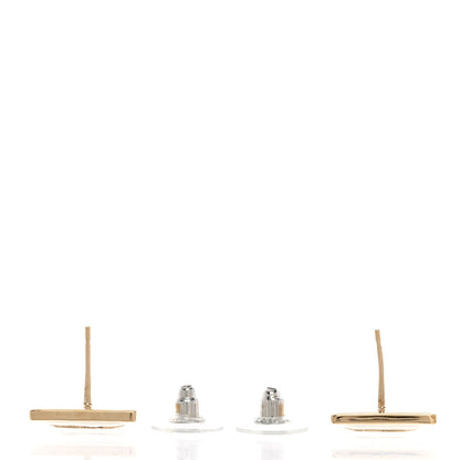 Chanel Metal Enamel CC Square Earrings Gold White Black 4 of 5