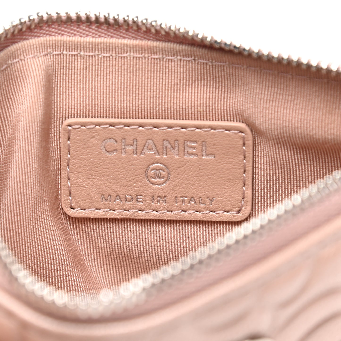 Goatskin Camellia Embossed Cosmetic Pouch Light Pink