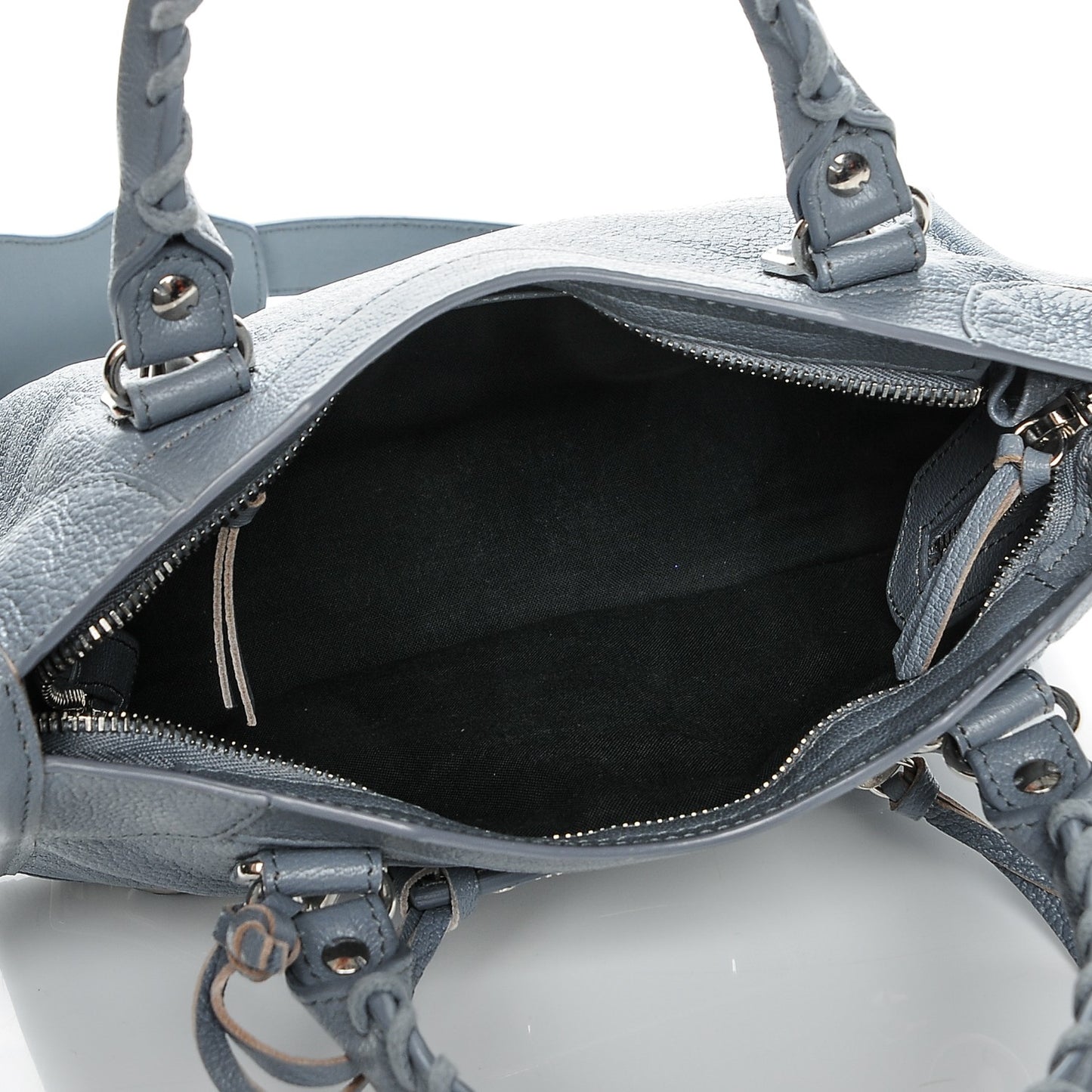 Chevre Silver Metallic Edge Hardware Mini City Bleu Acier