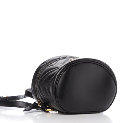 Gucci Calfskin Matelasse Mini GG Marmont Round Backpack Black 4 of 10