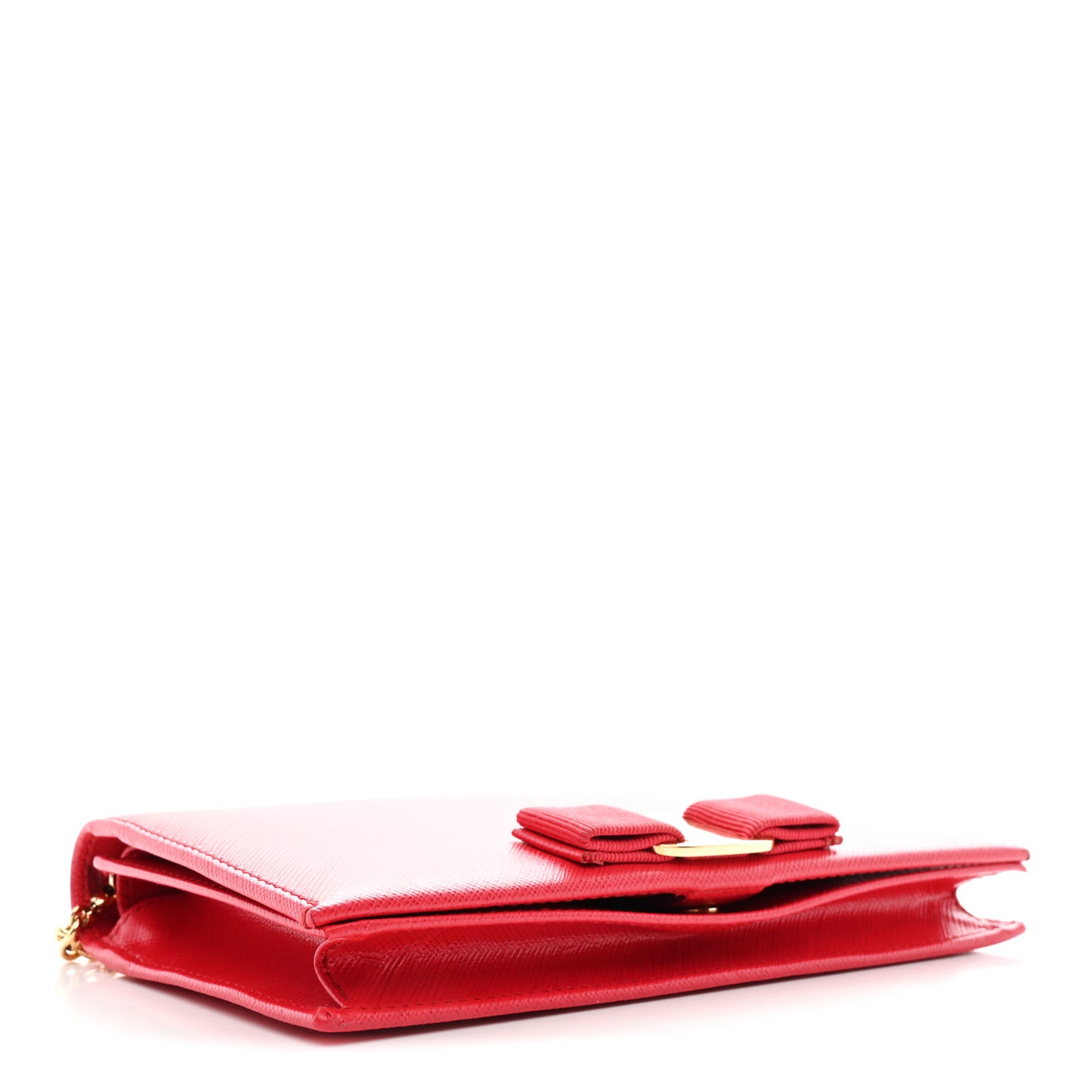 Printed Calfskin Vara Bow Chain Wallet Red