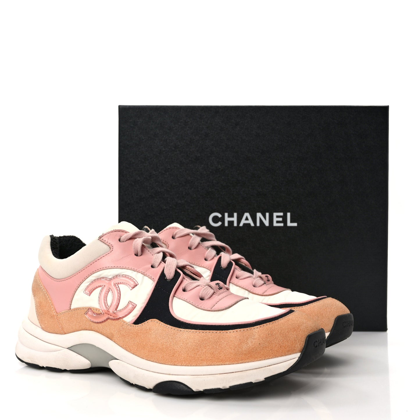 Nylon Lambskin Suede Calfskin CC Sneakers 40 Pink White Black