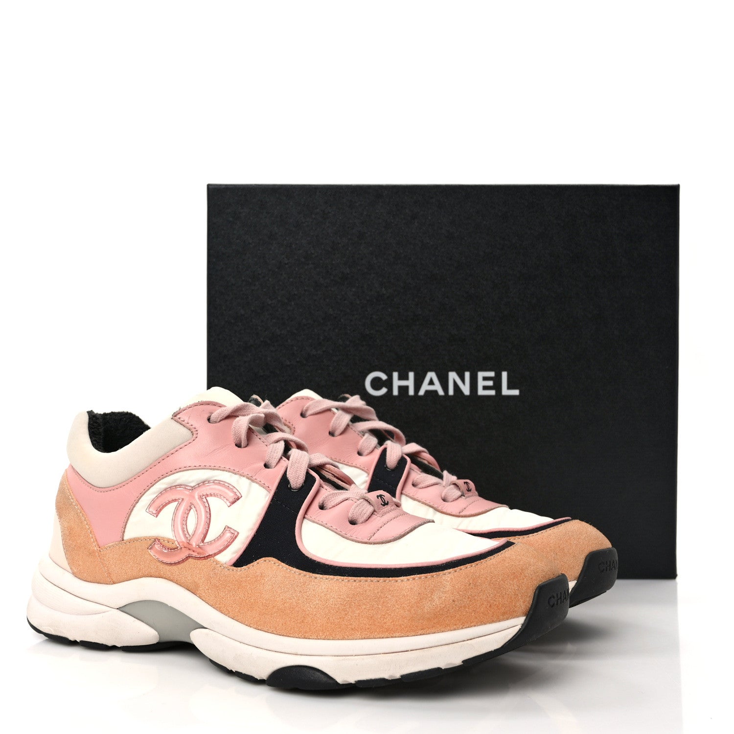 Chanel Nylon Lambskin Suede Calfskin CC Sneakers 40 Pink White Black 9 of 9