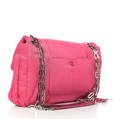 Prada Tessuto Nylon Bomber Sound Chain Flap Shoulder Bag Fuxia 2 of 8