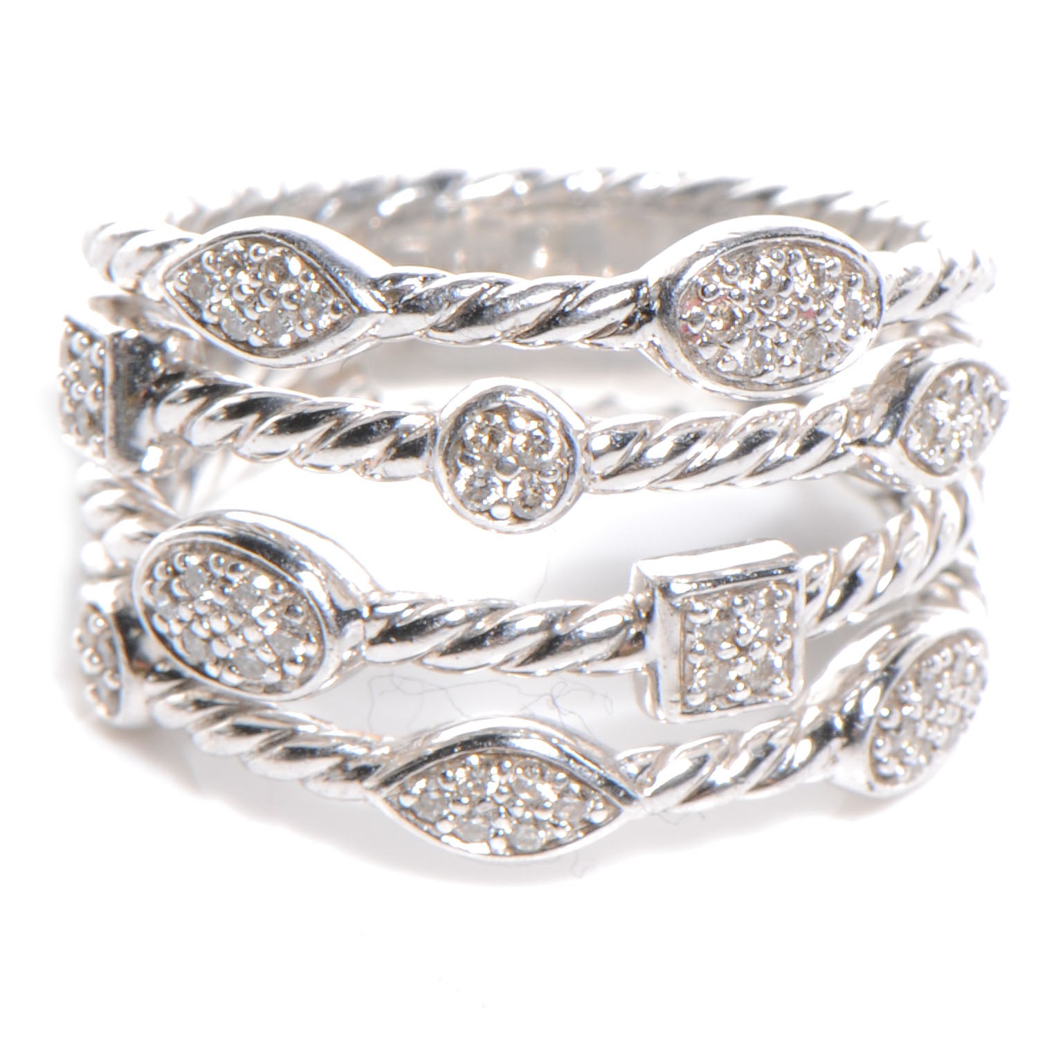 David Yurman Sterling Silver Diamond Confetti 4 Row Ring 8 1 of 6