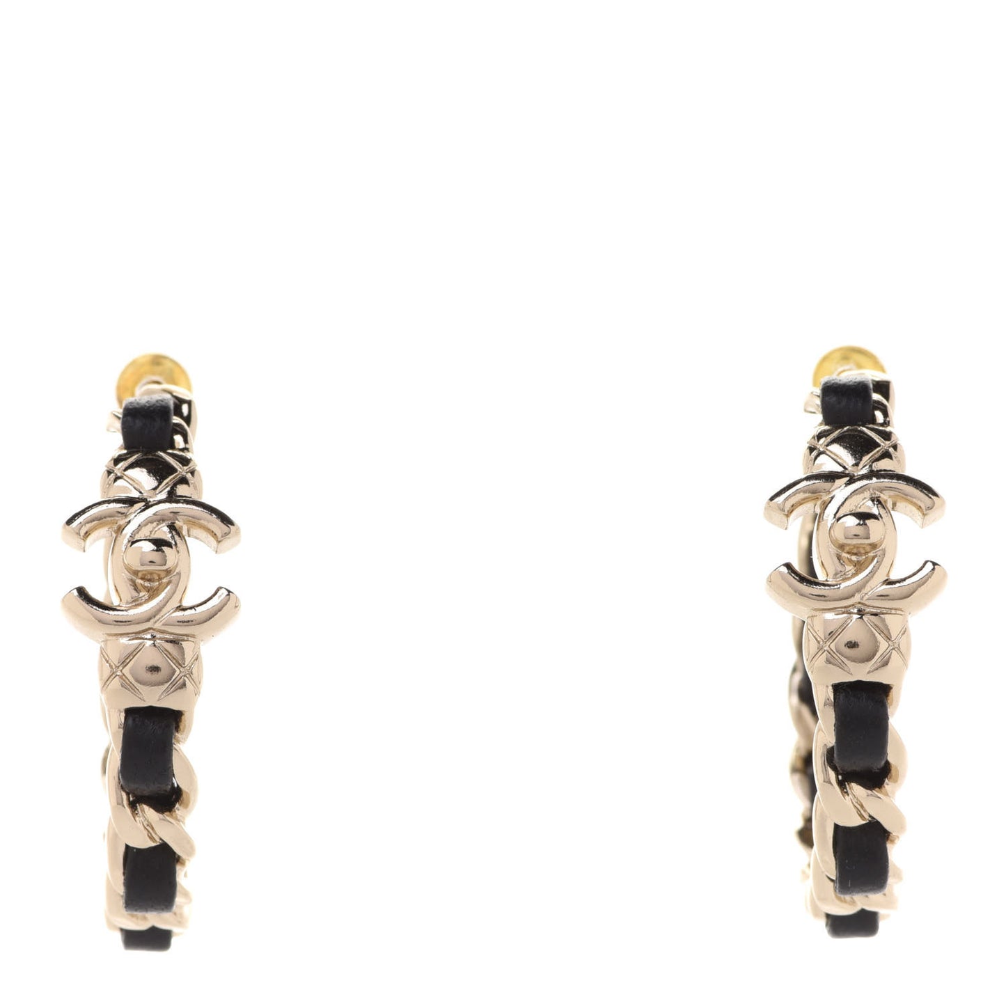 Metal Lambskin Quilted CC Turnlock Chain Hoop Earrings Gold Black