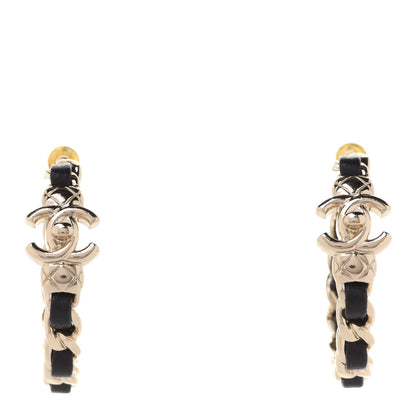 Chanel Metal Lambskin Quilted CC Turnlock Chain Hoop Earrings Gold Black 1 of 5