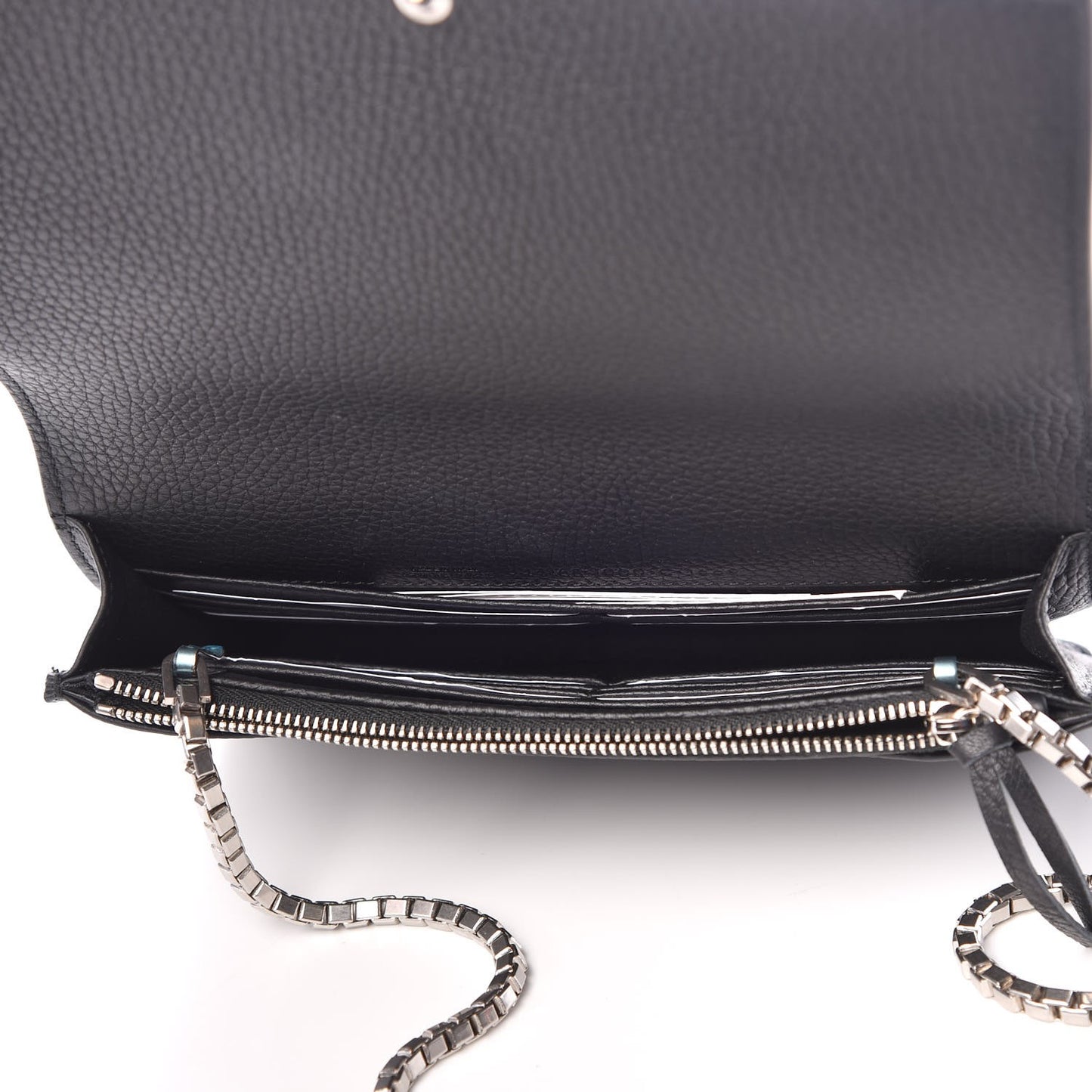 Grained Calfskin Classic Silver Hardware Wallet on Chain Black