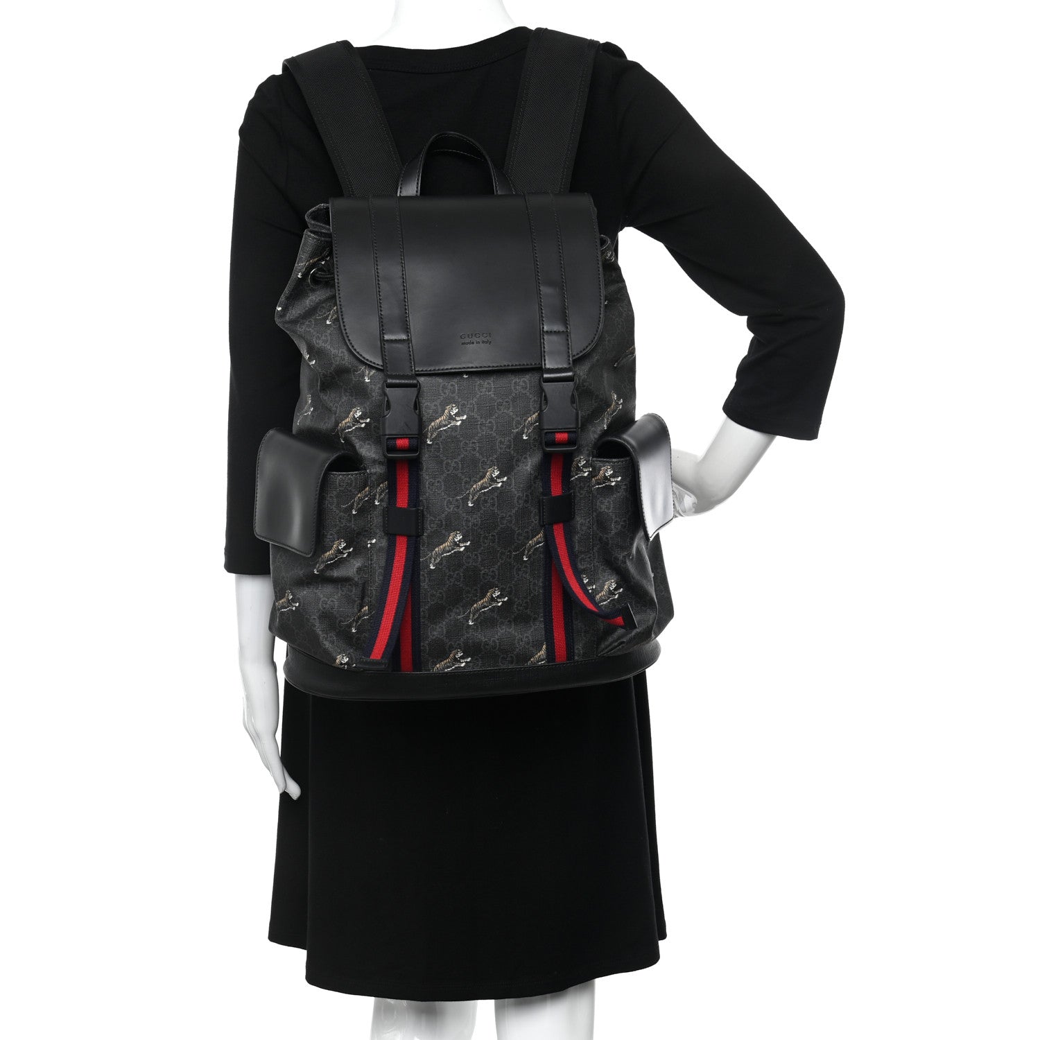 Gucci Soft GG Supreme Monogram Appia Calfskin Web Double Buckle Backpack Black 2 of 10