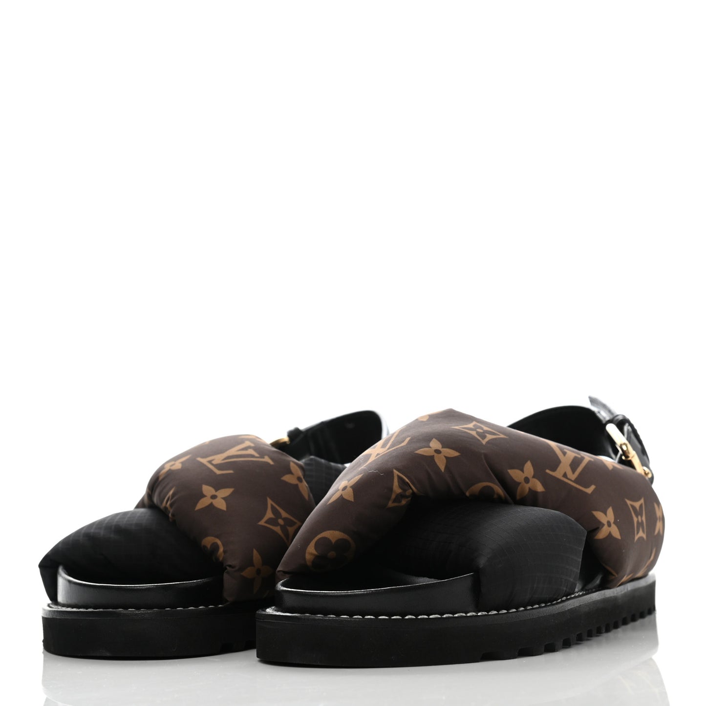 Calfskin Padded Nylon Monogram Paseo Flat Comfort Sandals 37 Black