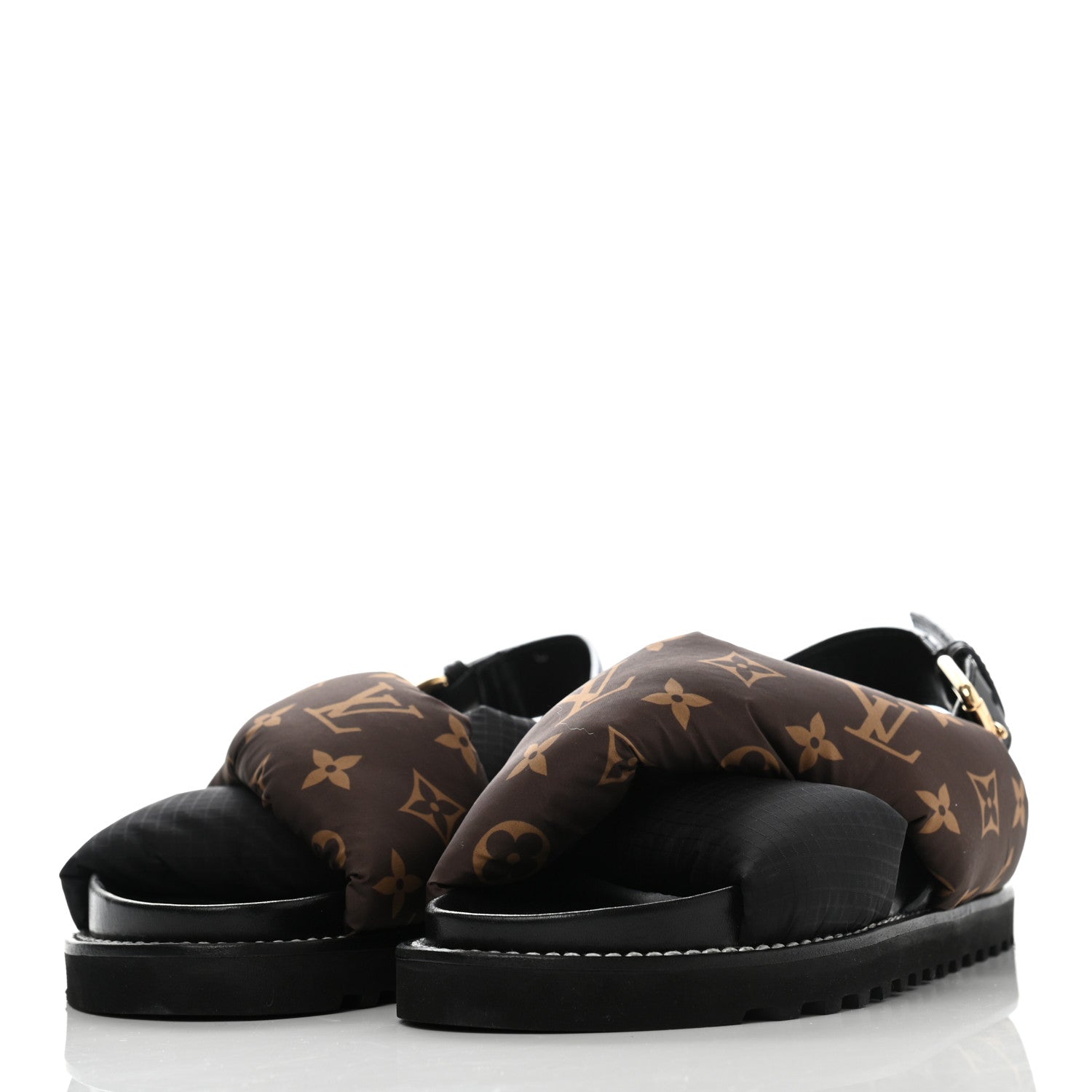 Louis Vuitton Calfskin Padded Nylon Monogram Paseo Flat Comfort Sandals 37 Black 3 of 8