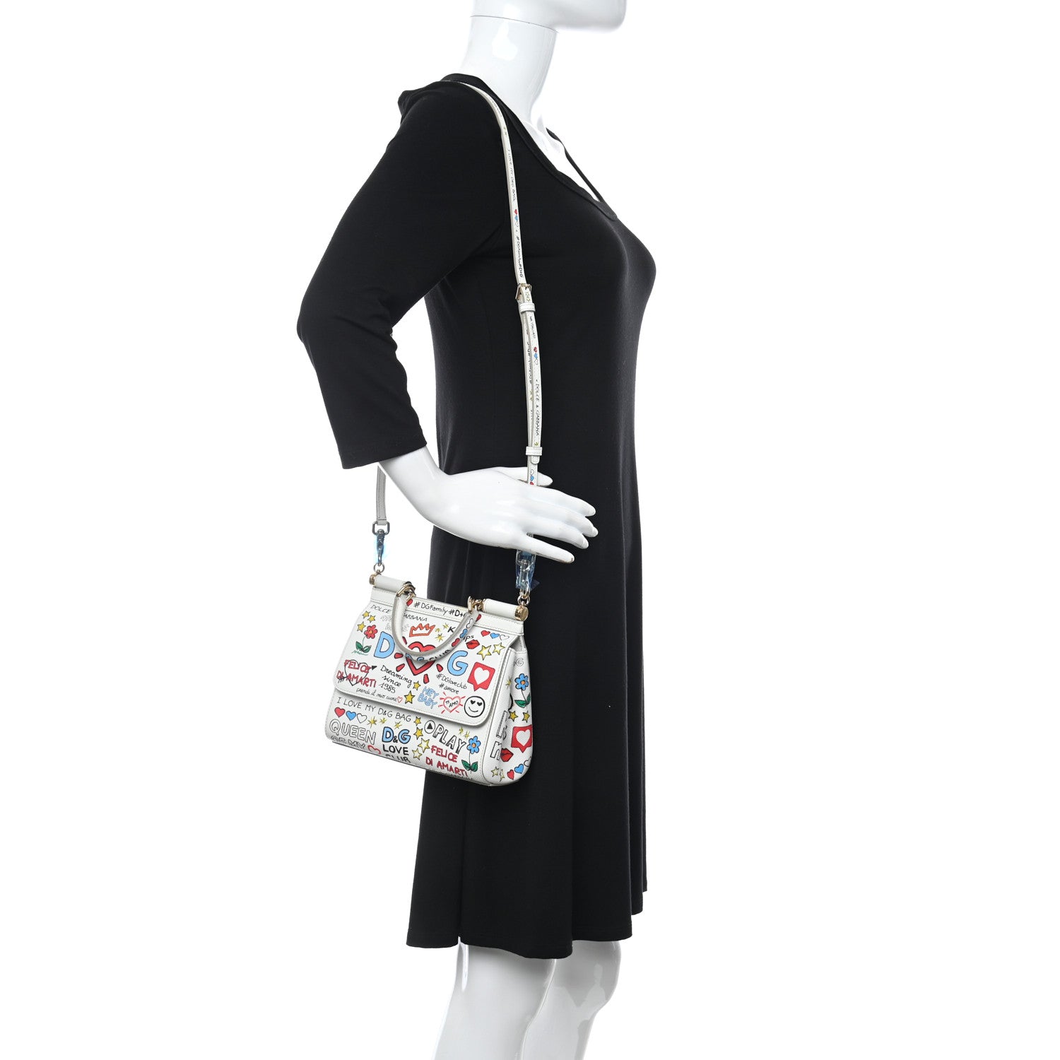 Dolce & Gabbana Dauphine Graffiti Printed Small Miss Sicily Satchel White 2 of 9