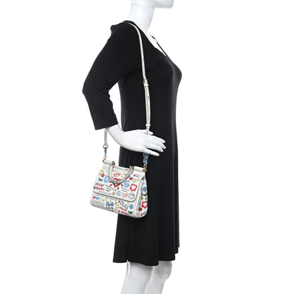 Dolce & Gabbana Dauphine Graffiti Printed Small Miss Sicily Satchel White 2 of 9