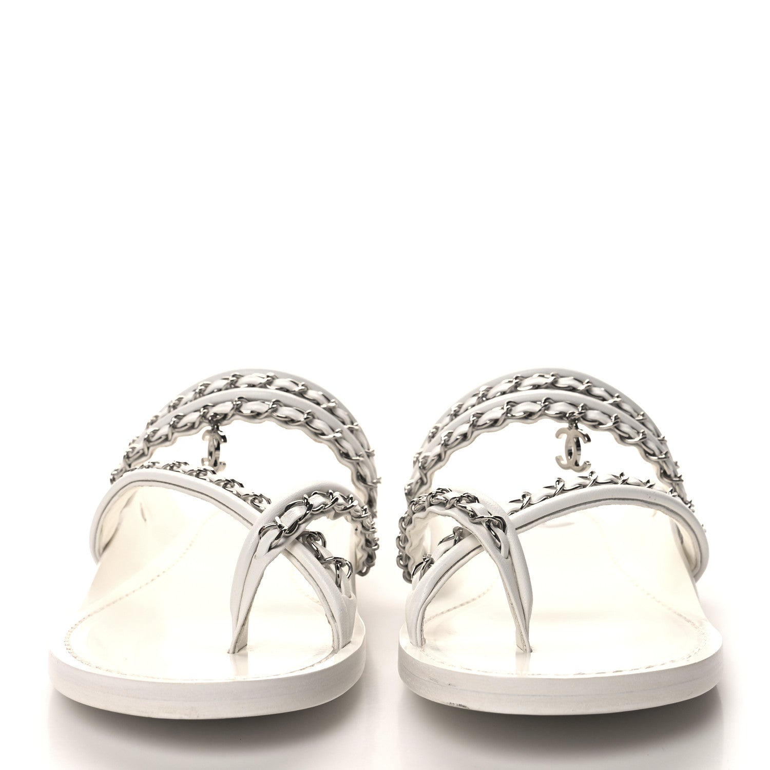 Chanel Calfskin Chain CC Thong Flat Sandals 41 White 2 of 8