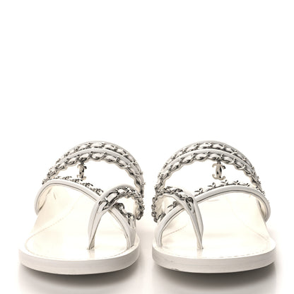 Chanel Calfskin Chain CC Thong Flat Sandals 41 White 2 of 8