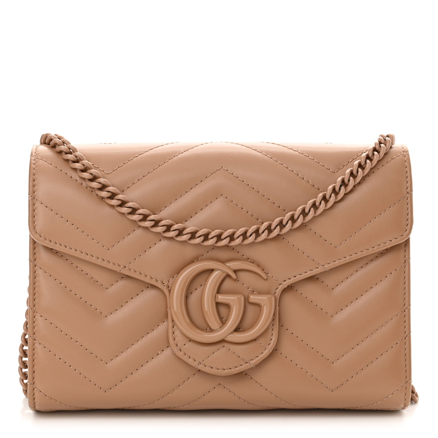 Calfskin Matelasse Monochrome GG Marmont Chain Wallet Camelia