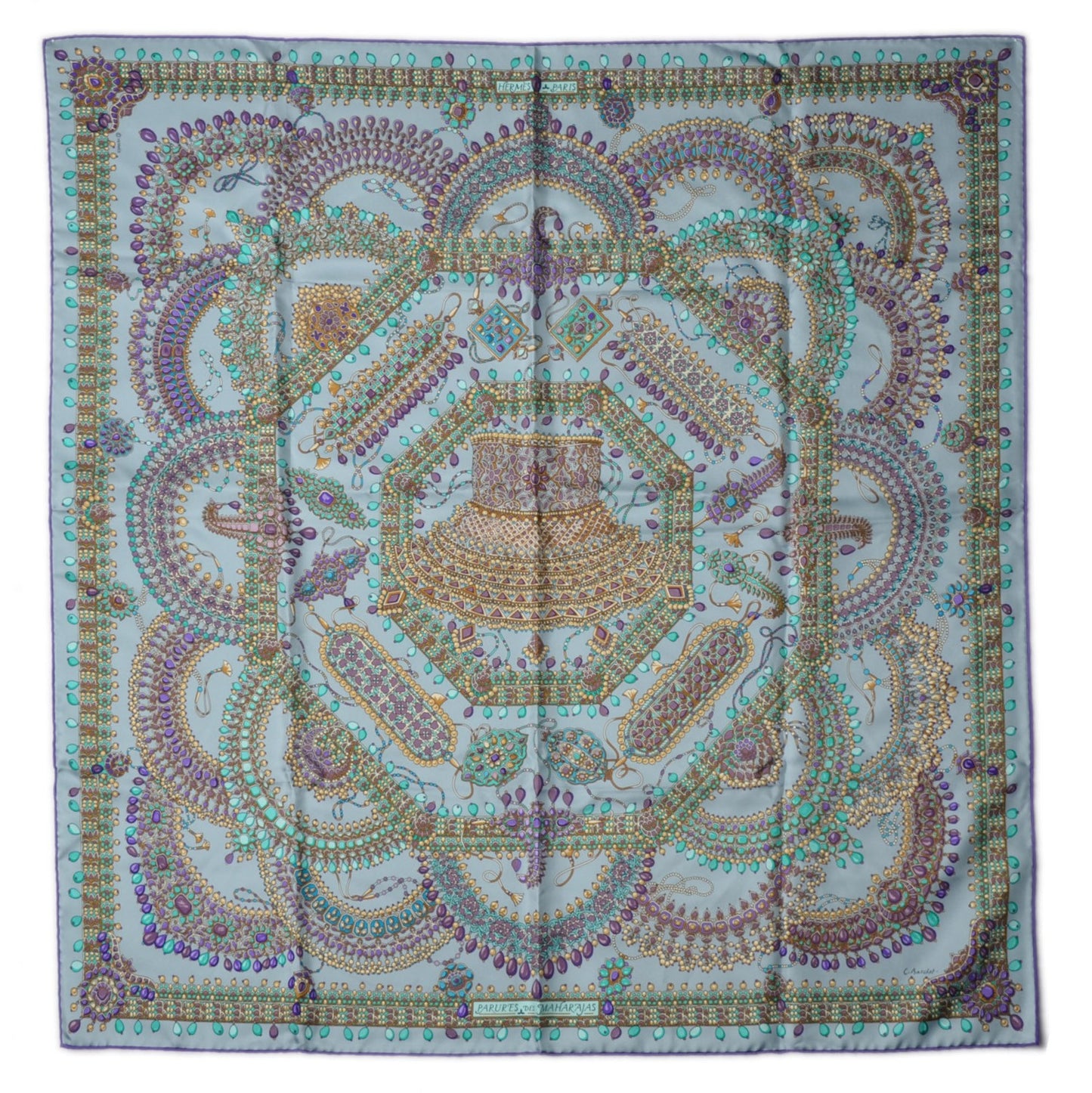 Silk Parures Des Maharajas Scarf 90 Gris Bleuete Violet Parme