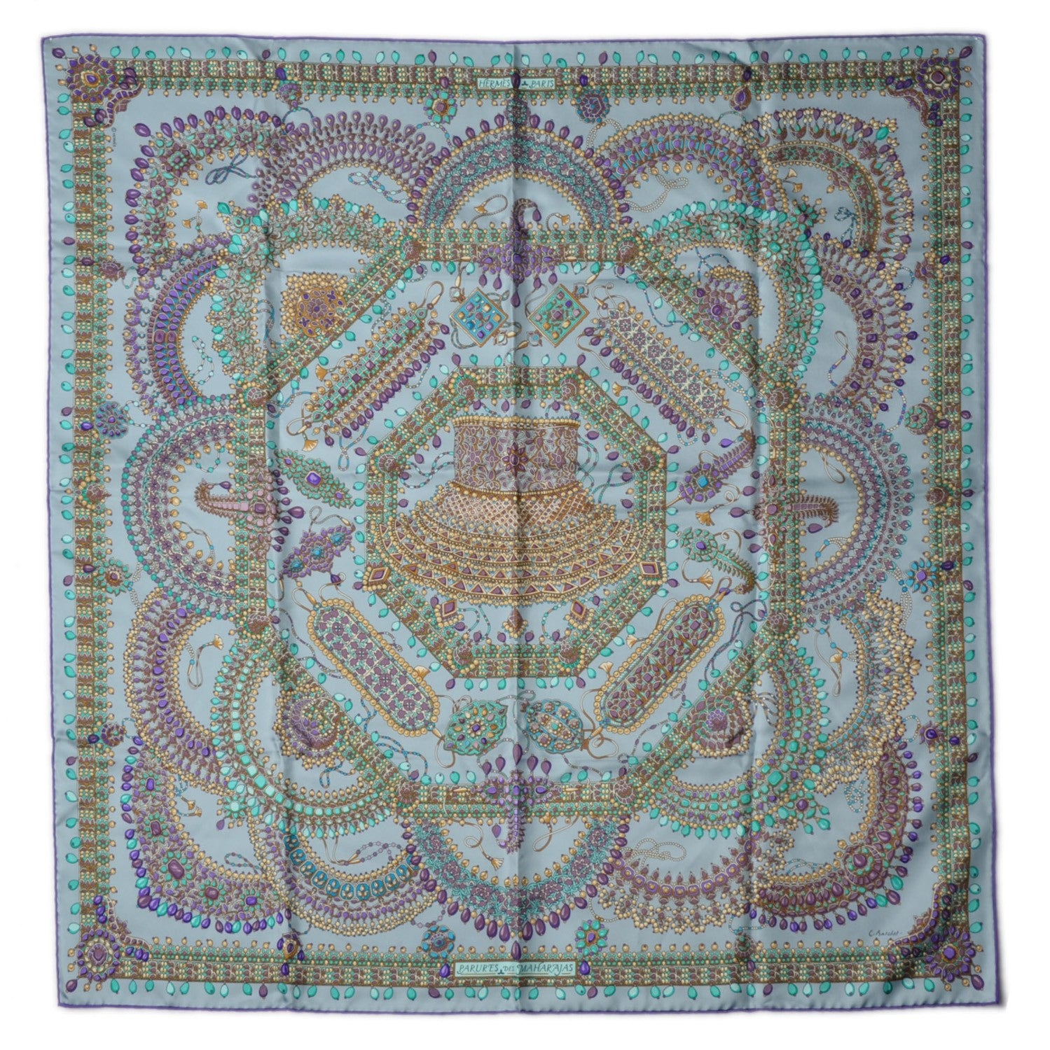 Hermes Silk Parures Des Maharajas Scarf 90 Gris Bleuete Violet Parme 2 of 8