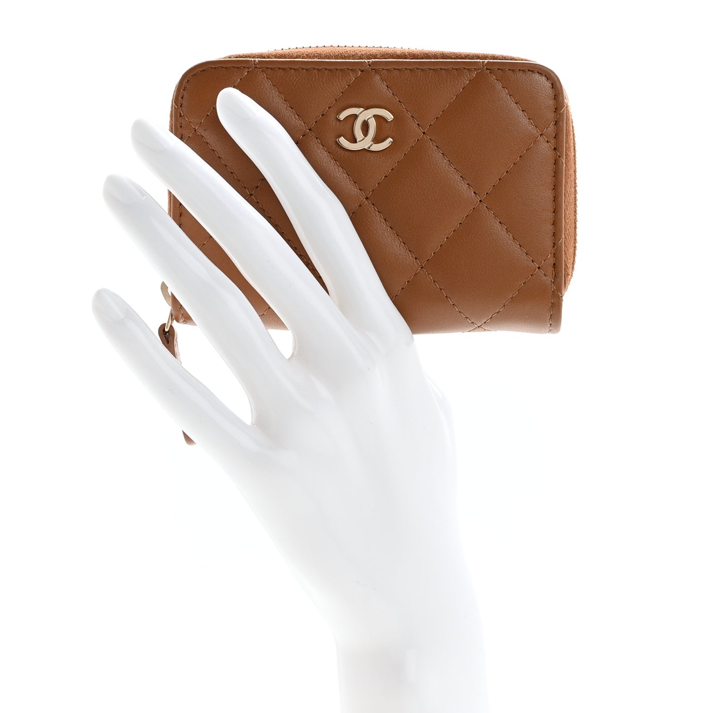 Lambskin Quilted Zip Around Coin Purse Wallet Brown