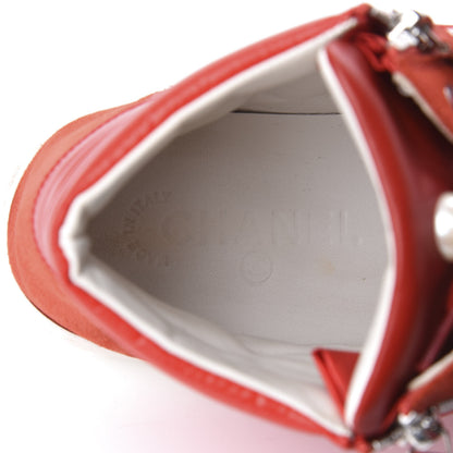 Chanel Calfskin Pearl High Top CC Sneakers 39 Red 7 of 10