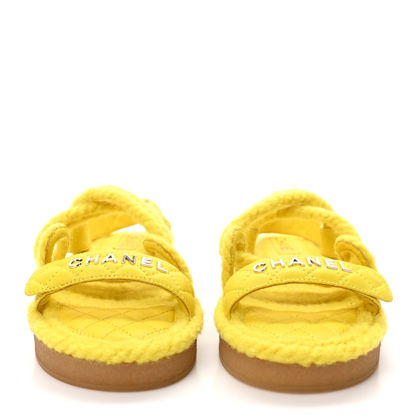Cord Lambskin Quilted Logo Sandals 37 Yellow
