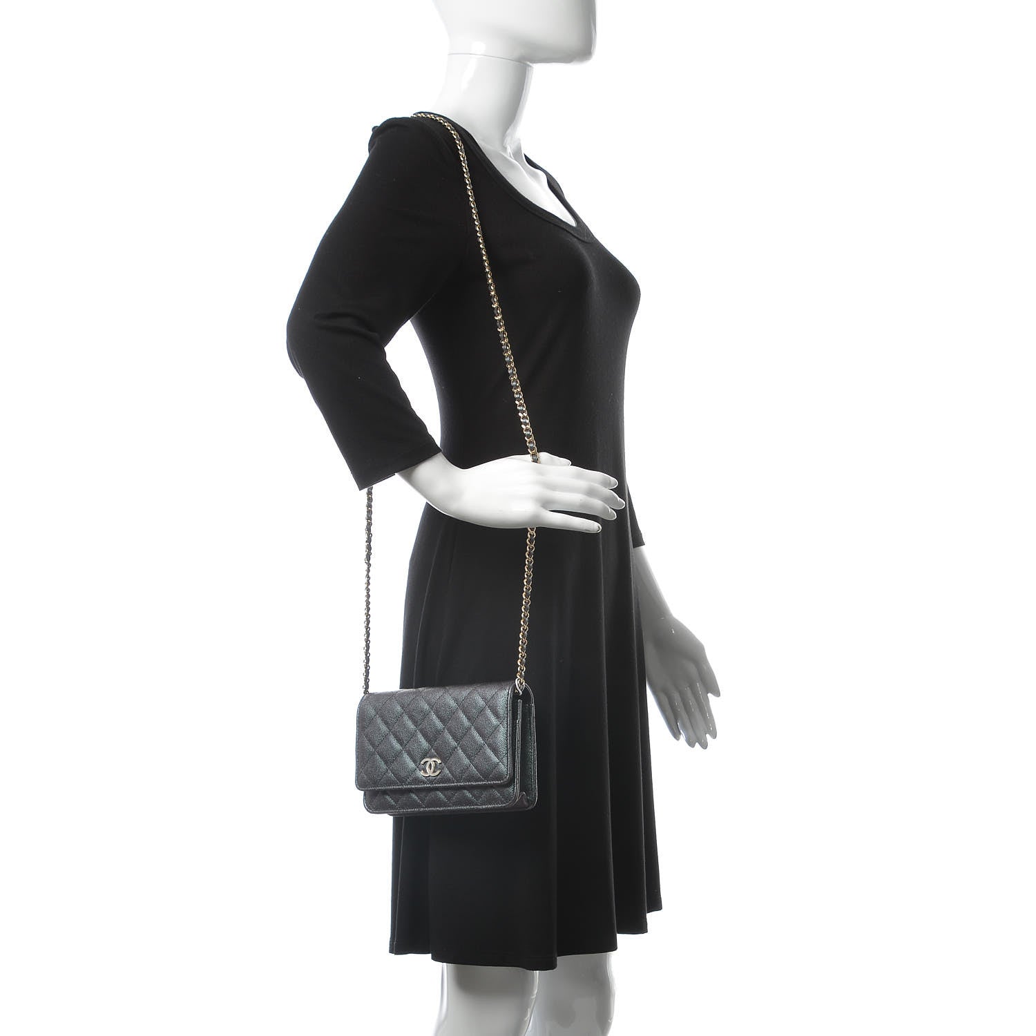 Chanel Iridescent Caviar Quilted Wallet On Chain WOC Black 2 of 13