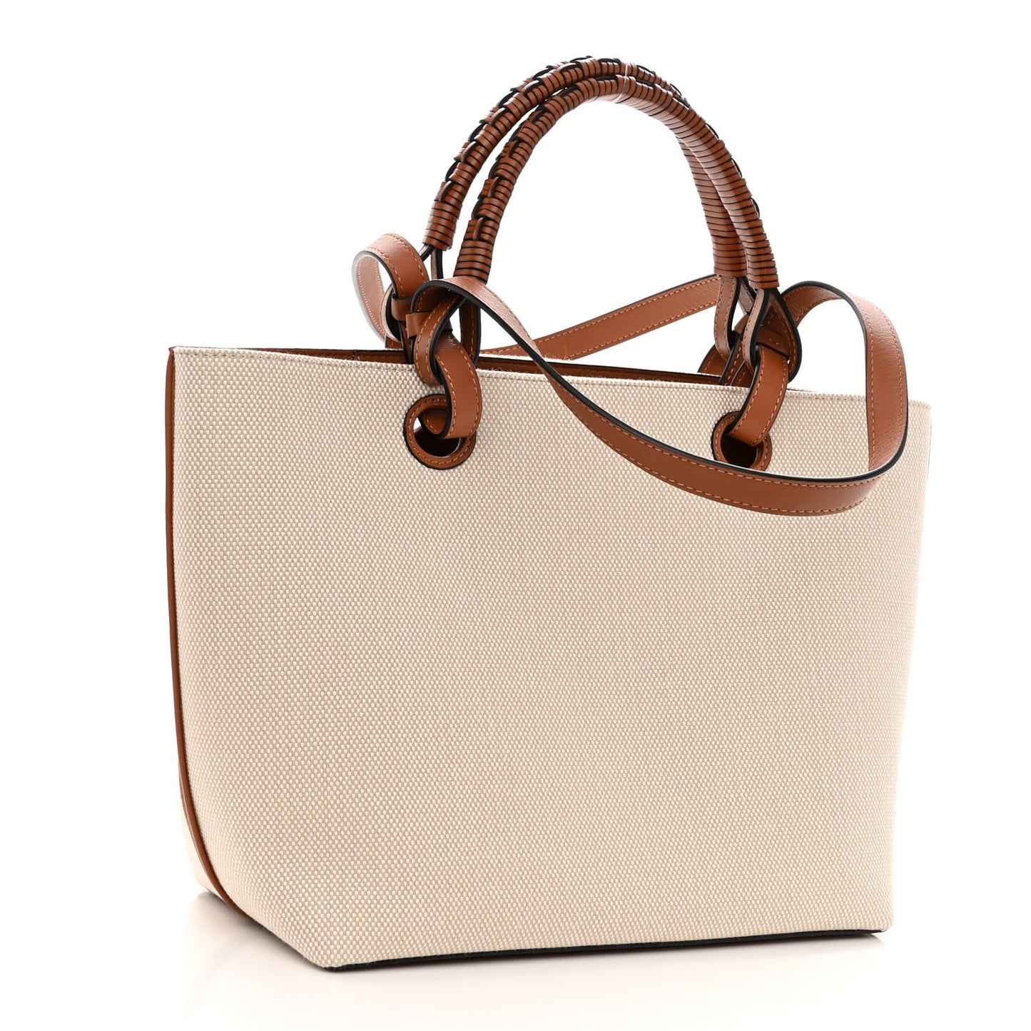 Canvas Calfskin Small Anagram Tote Ecru Tan