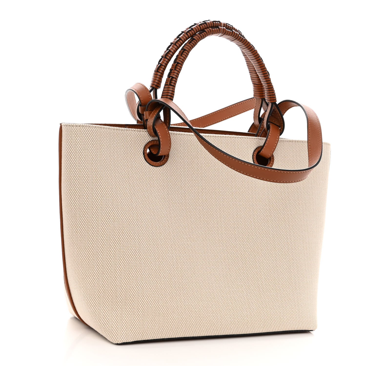 Loewe Canvas Calfskin Small Anagram Tote Ecru Tan 3 of 9