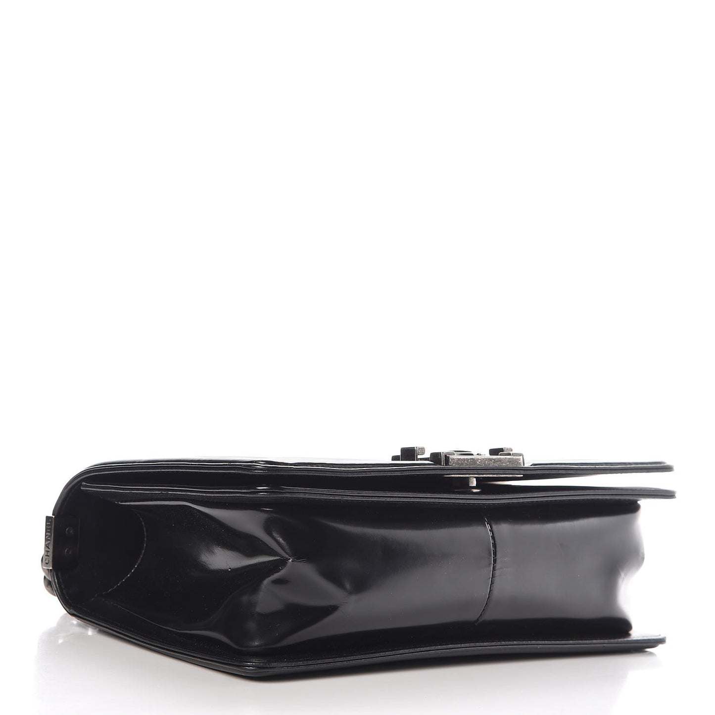 Glazed Calfskin Medium Boy Flap Black
