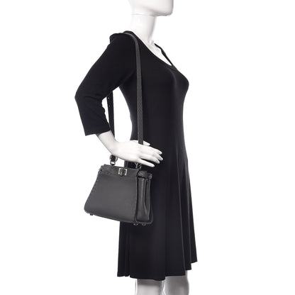 Fendi Cuoio Romano Selleria Bi-Color Mini Peekaboo Iconic Satchel Asfalto Latte 2 of 11