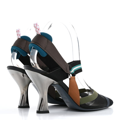 Fendi Technical Mesh Colibri 85mm Slingback Pumps 38 Black Verde Military 5 of 13