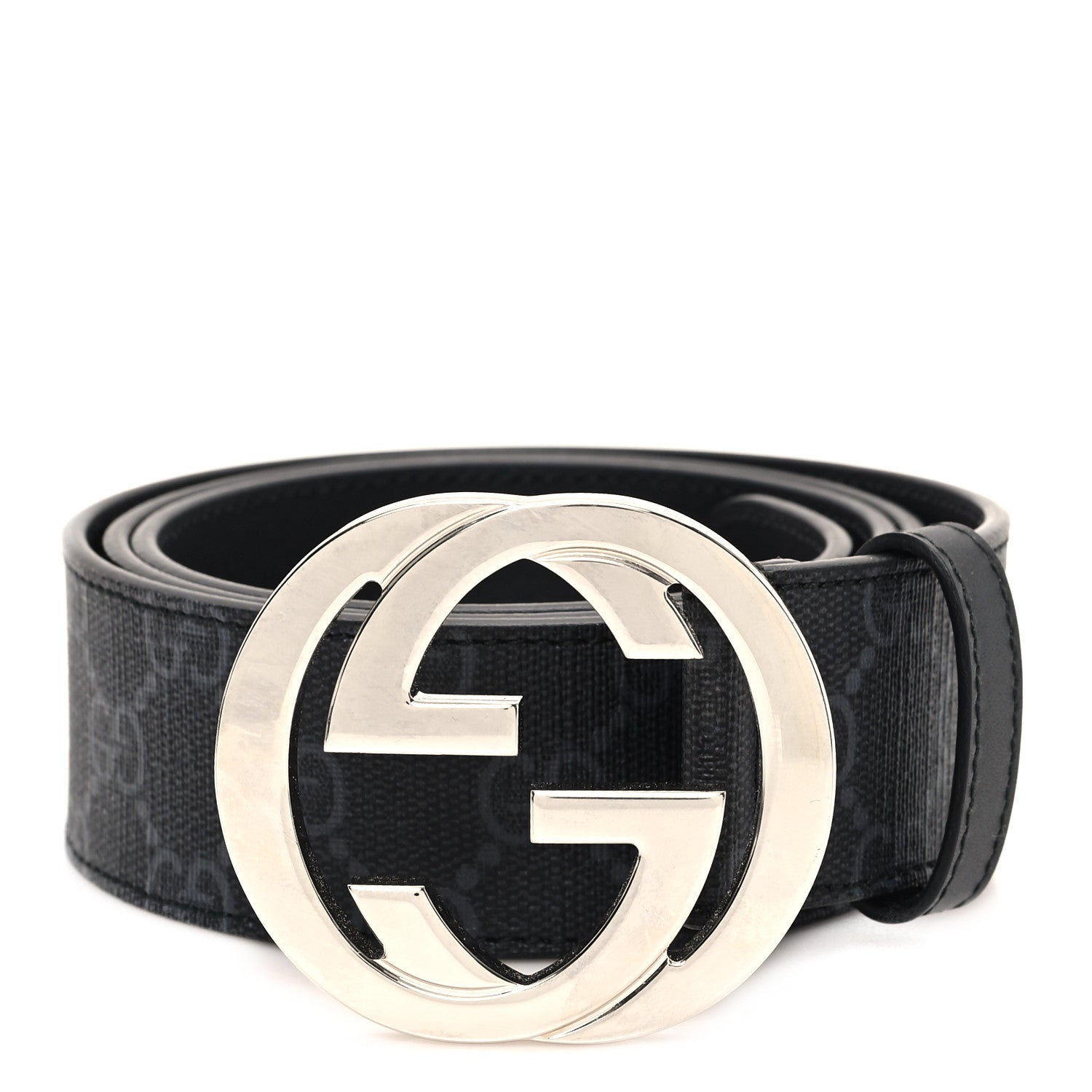 Gucci GG Supreme Monogram Selleria Calfskin Interlocking G 40mm Belt 95 38 Black Grey 1 of 4