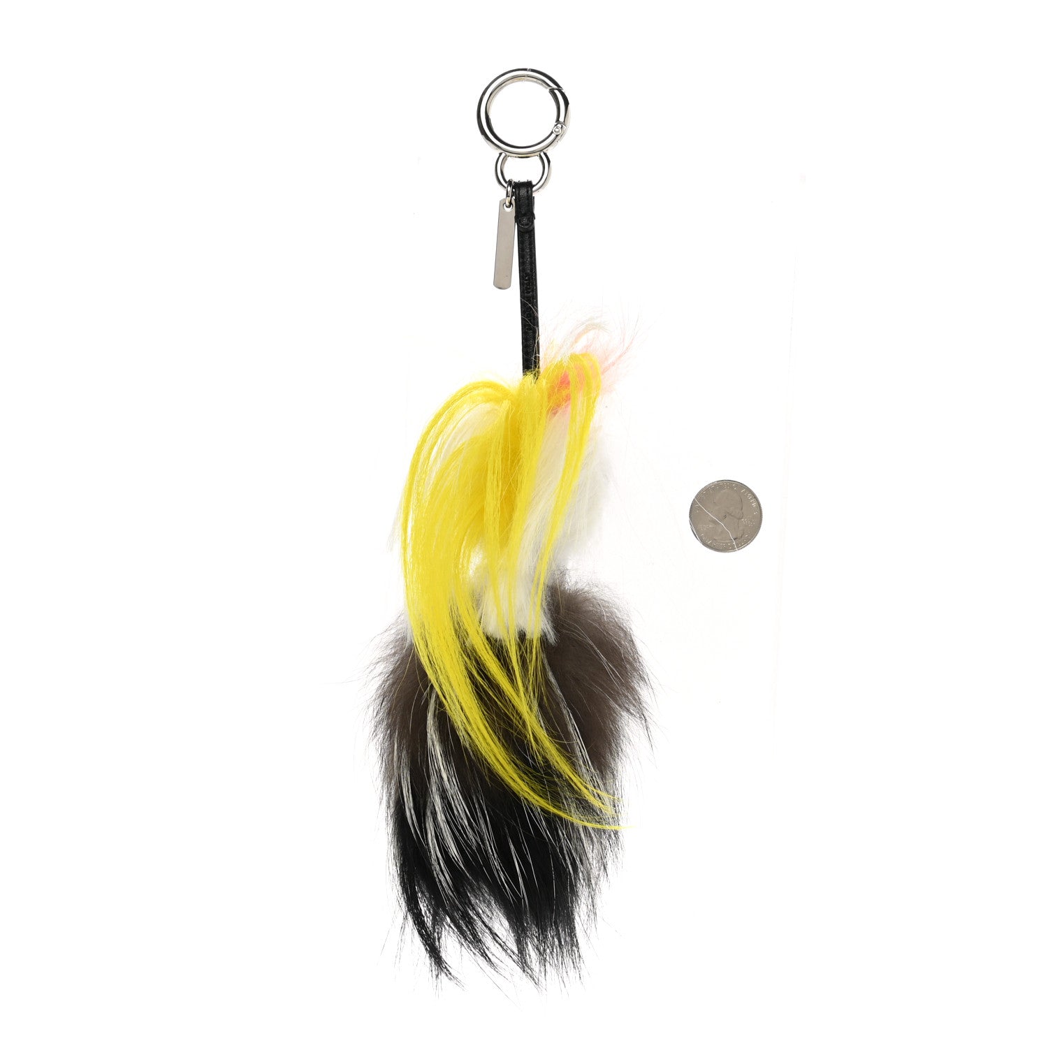 Fendi Fox Mink Goat Fur Mini Karlito Bag Charm White Black Flamingo 2 of 3