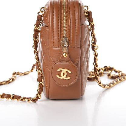 Chanel Lambskin Quilted Camera Case Brown 10 of 10