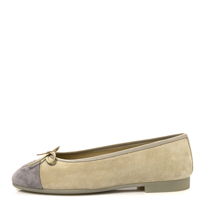Chanel Suede Cap Toe CC Ballerina Flats 36.5 Light Yellow Gray 1 of 10