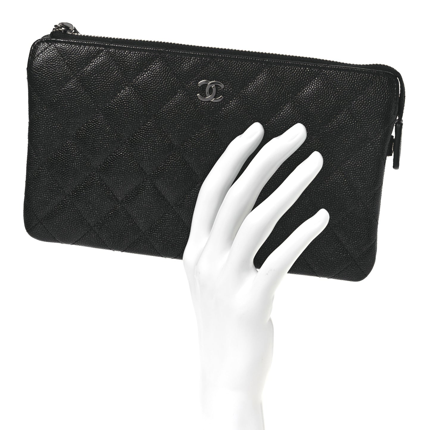 Iridescent Caviar Quilted Small Zipped Pouch Black