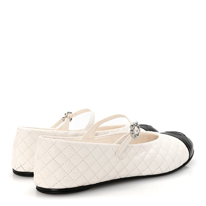 Chanel Lambskin Quilted Mary Jane Flats 38 White Black 5 of 10