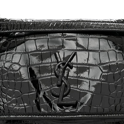 Saint Laurent Patent Crocodile Embossed Lambskin Monogram Medium Niki Chain Satchel Black 8 of 12