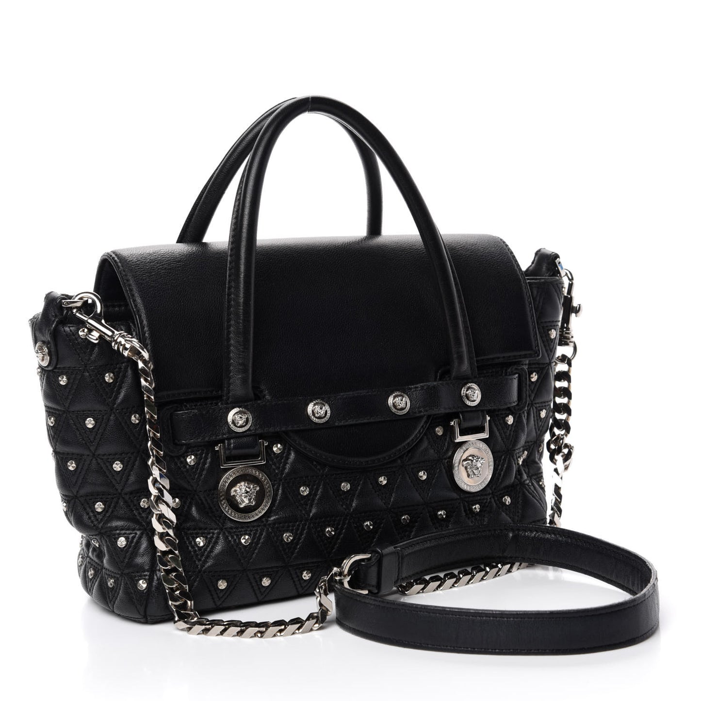 Nappa Trapuntata Triangle Quilted Studded Bag Black