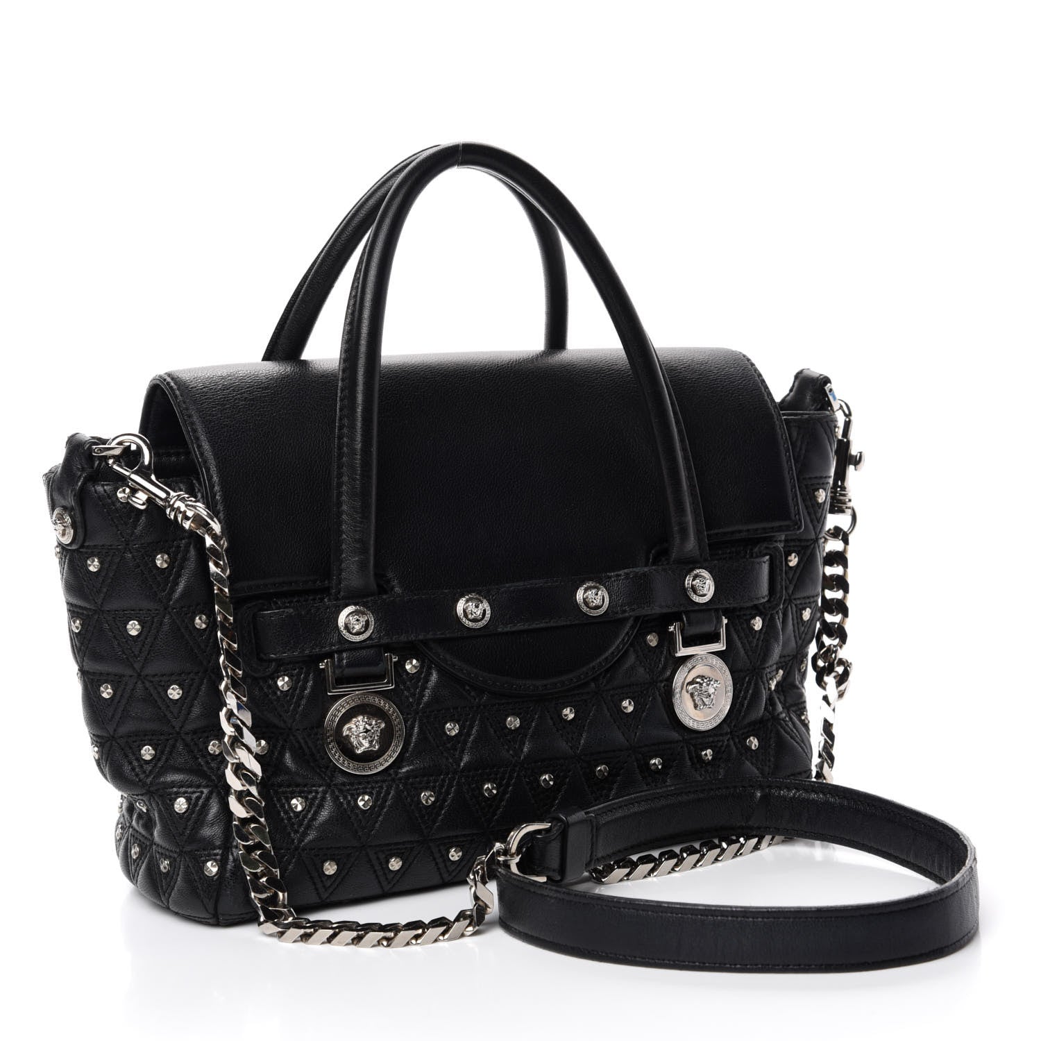 Versace Nappa Trapuntata Triangle Quilted Studded Bag Black 3 of 12