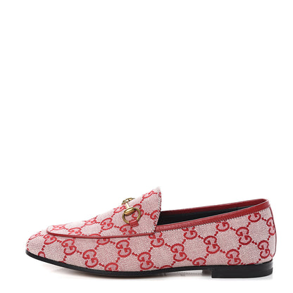 Gucci Canvas GG Monogram Horsebit Womens Jordaan Loafers 36.5 Gardenia Hibiscus Red 1 of 8