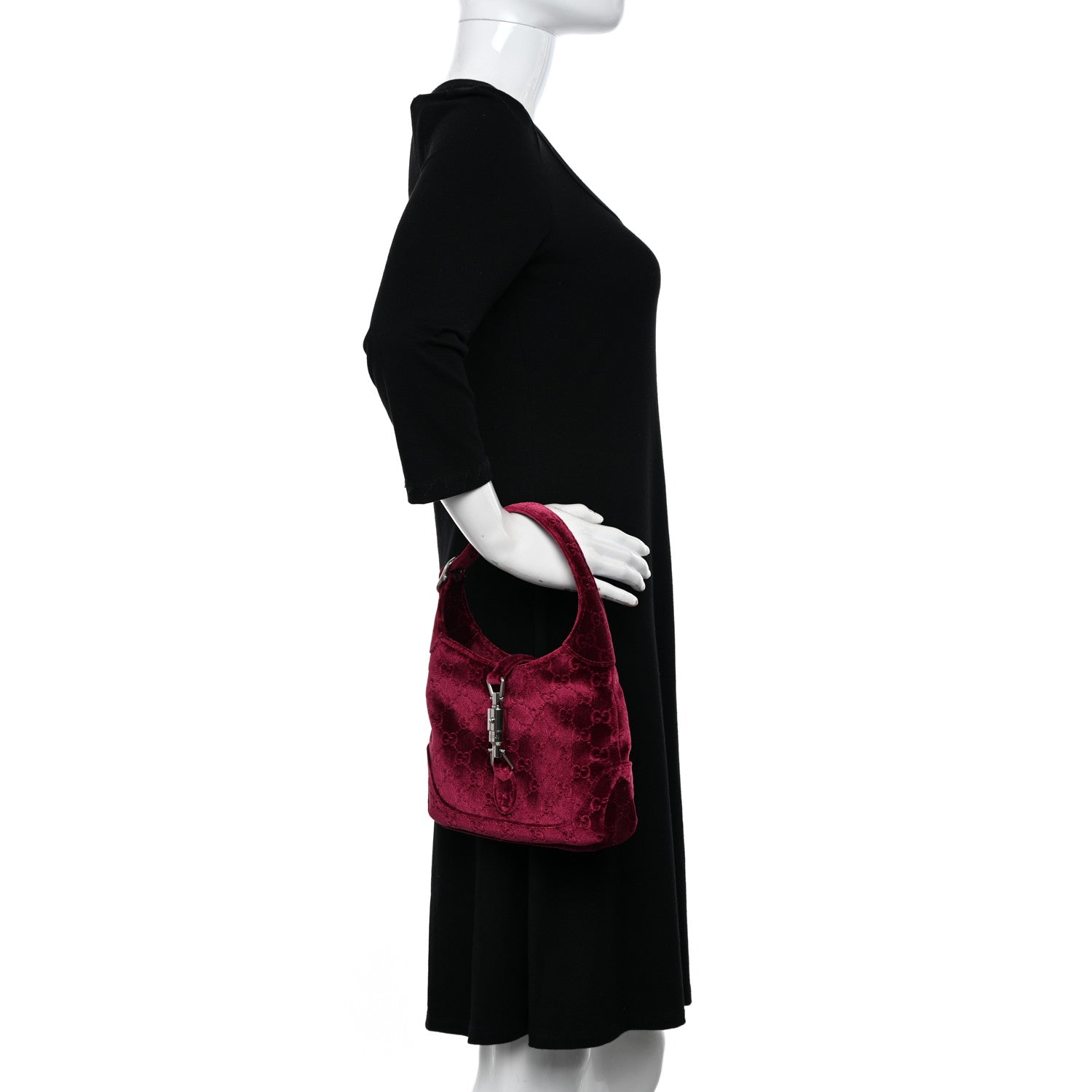 Gucci New Velvet Ashmir GG Monogram Small Jackie 1961 Hobo Red 3 of 11