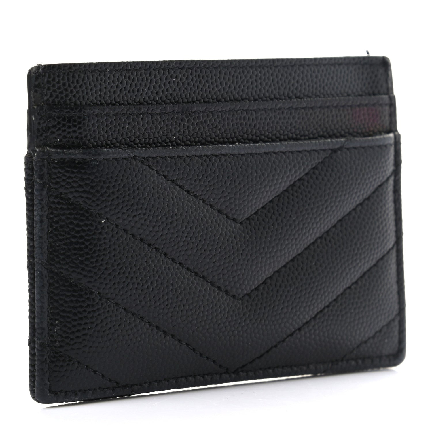 Saint Laurent Grain De Poudre Matelasse Chevron Monogram Credit Card Case Black 3 of 8