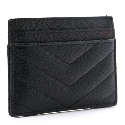 Saint Laurent Grain De Poudre Matelasse Chevron Monogram Credit Card Case Black 3 of 8