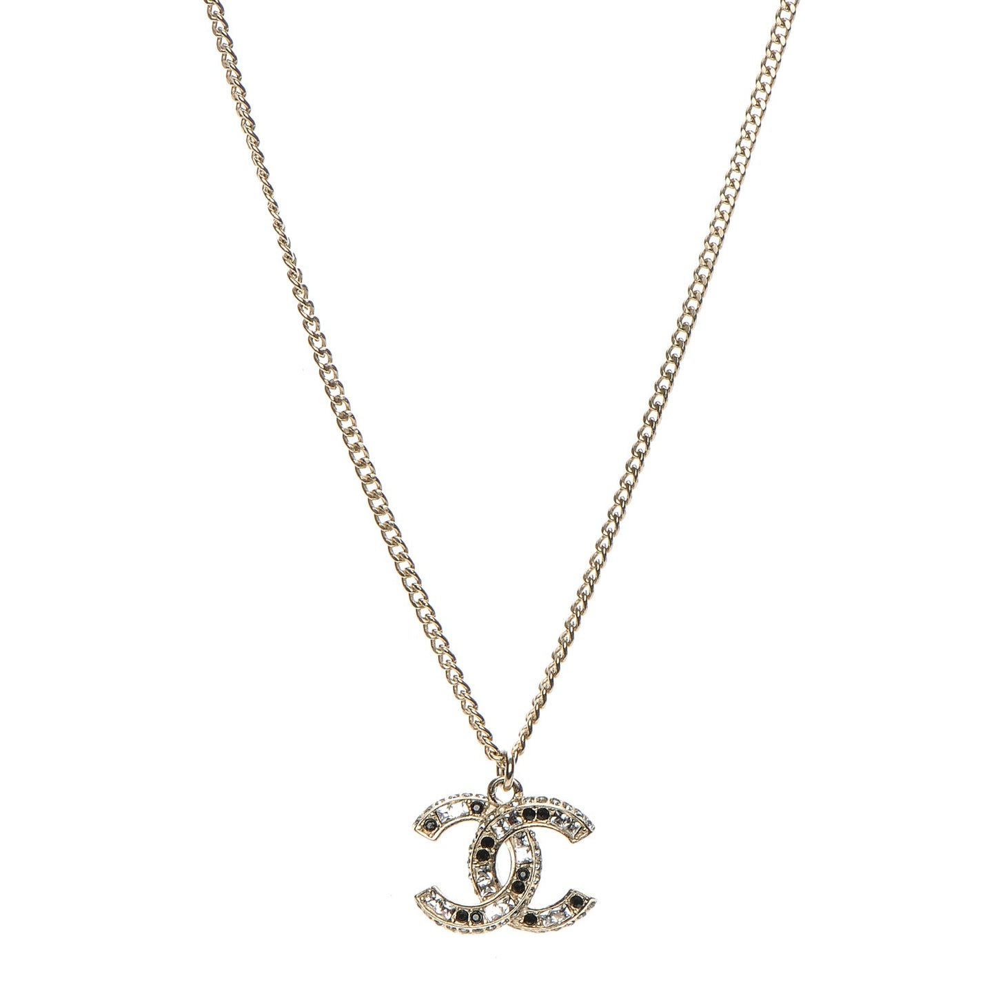 Baguette Crystal CC Necklace Light Gold Black