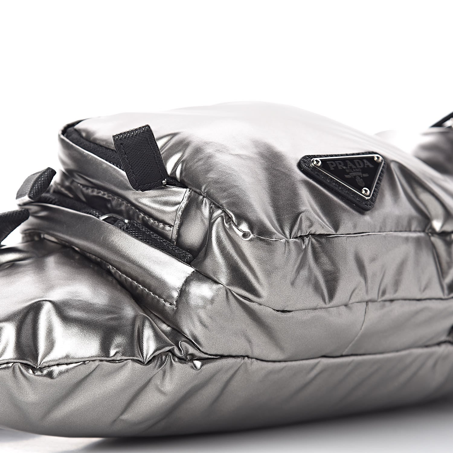 Prada Metallic Tessuto Nylon Metal Triple Pocket Belt Bag Ferro 8 of 9