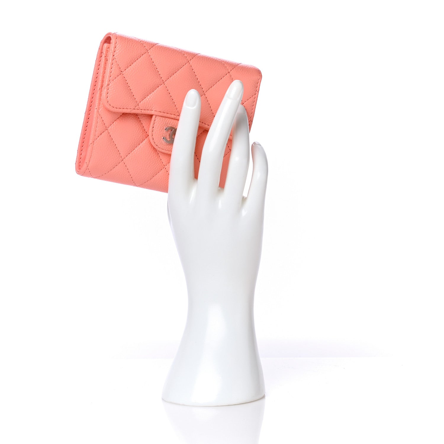 Chanel Caviar Quilted Compact Flap Wallet Coral 2 of 10