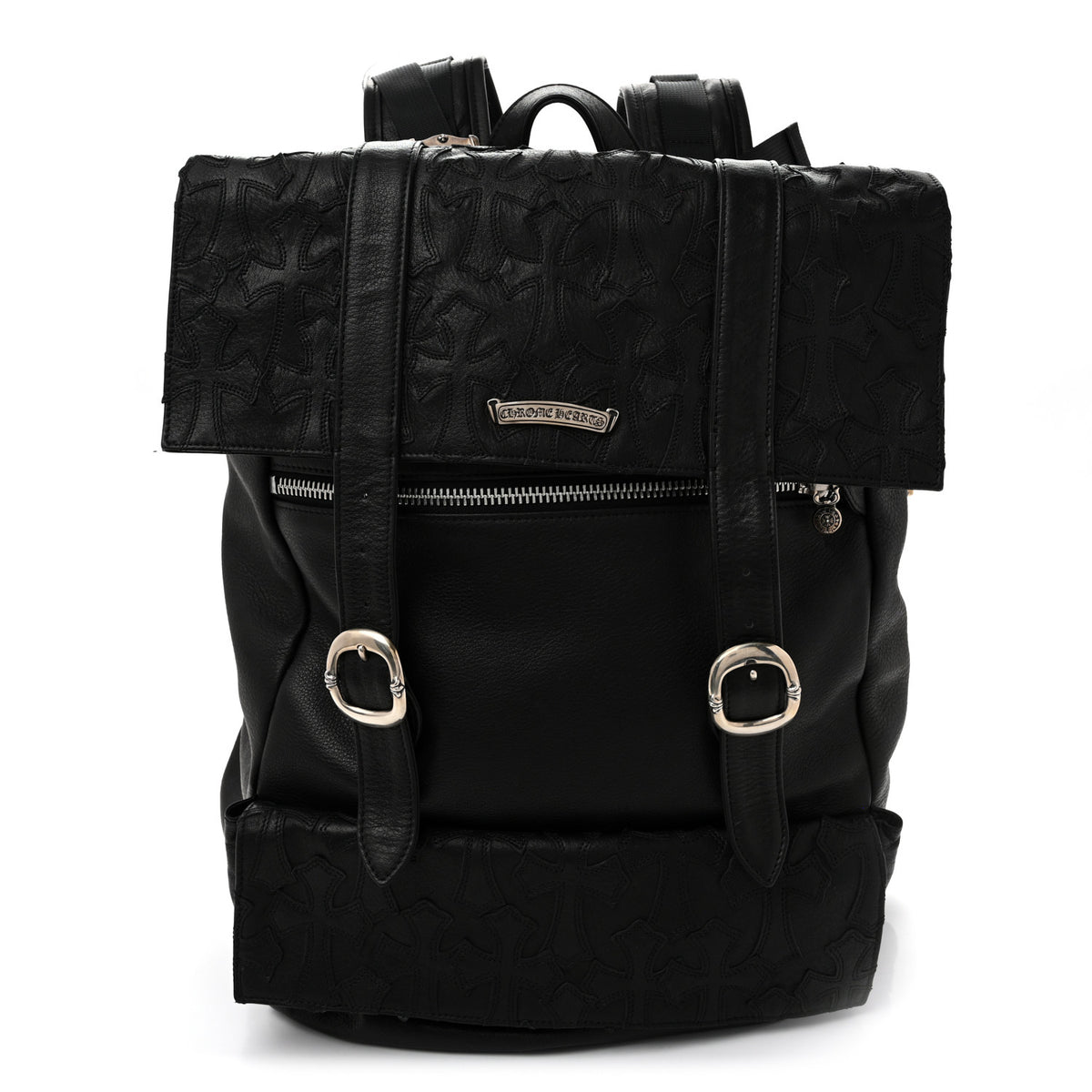Calfskin Cross Patch Moto Backpack Black