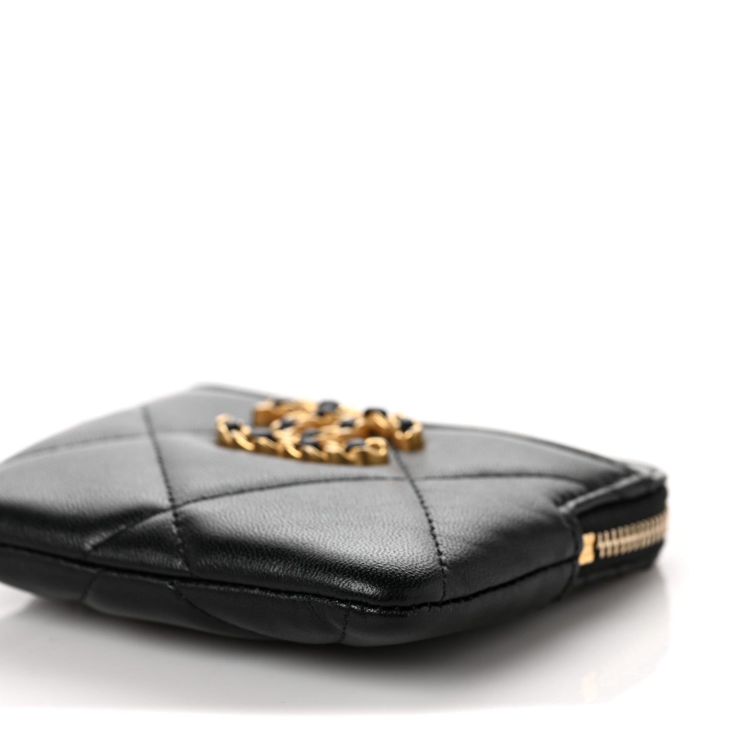 Chanel Lambskin Quilted Chanel 19 Zip Card Holder Wallet Black 9 of 10