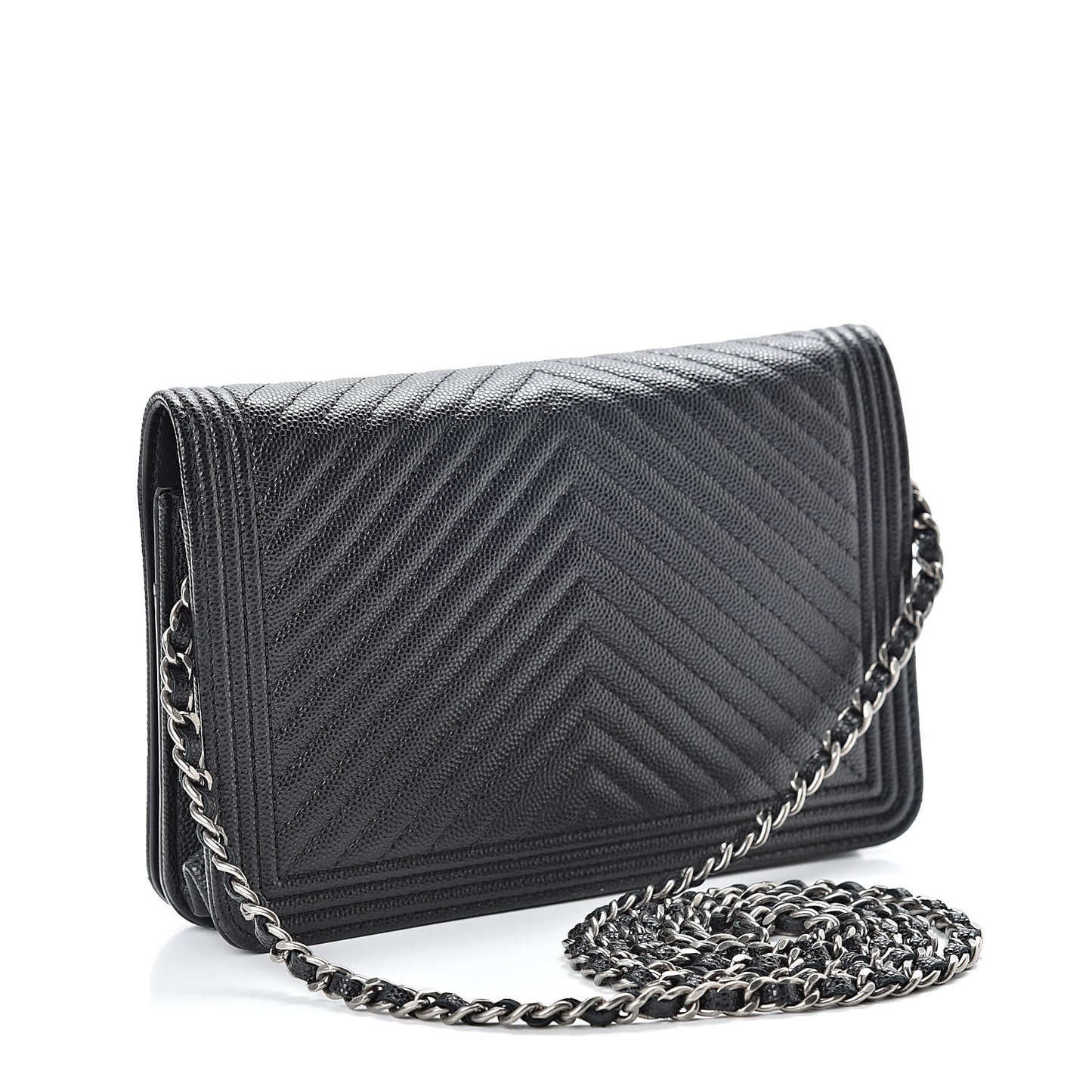 Caviar Chevron Quilted Boy Wallet On Chain WOC Black